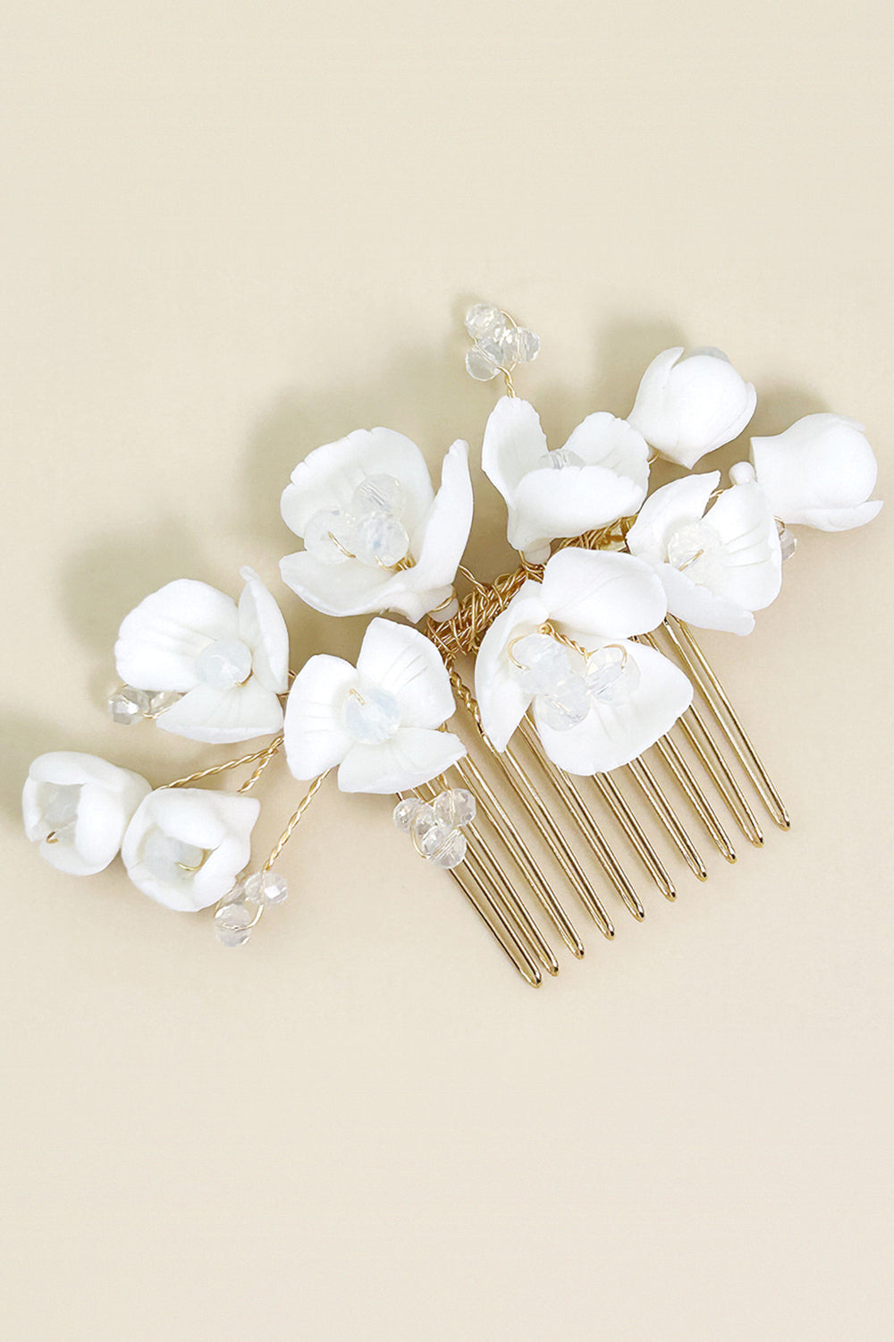 White Ceramic Flower Plate Hair Makeup Bridal Hair Comb