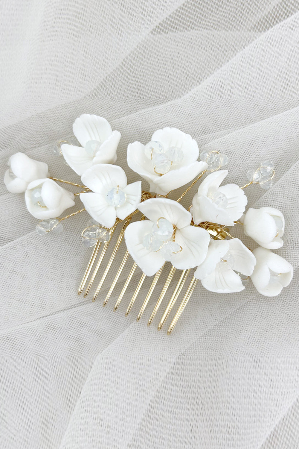 White Ceramic Flower Plate Hair Makeup Bridal Hair Comb