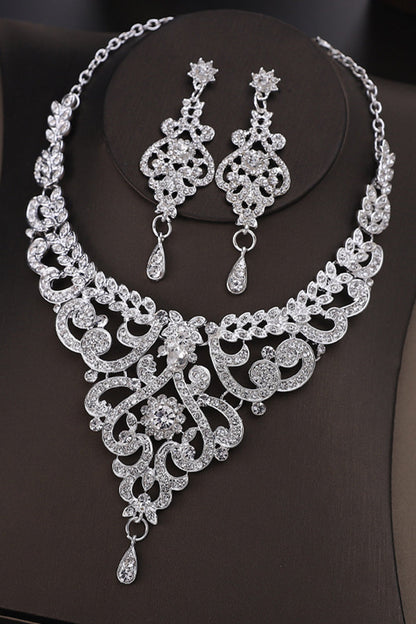 Silver Vintage Sparkling Glass Necklace Set For Wedding Party