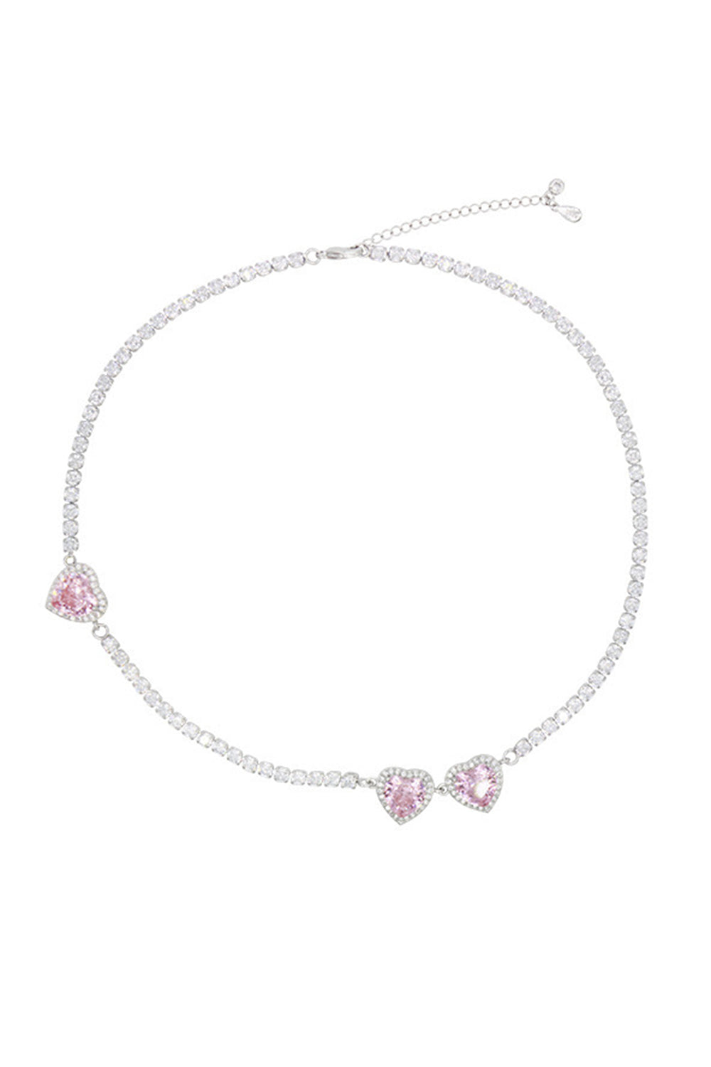 Pink Round Necklace with Heart Rhinestones