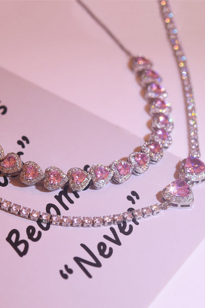 Pink Sparkly Heart Rhinestones Necklace