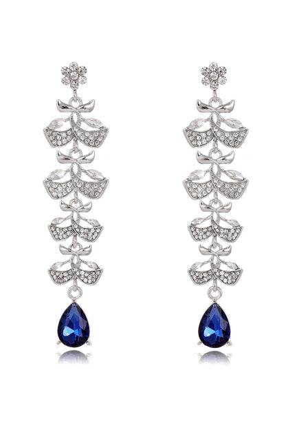 Royal Blue Leaf Tassel Water Drop Long Earrings