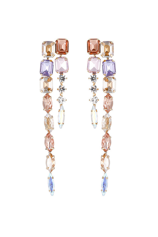 Champagne Crystal Colorful Tassel Stud Alloy Earring