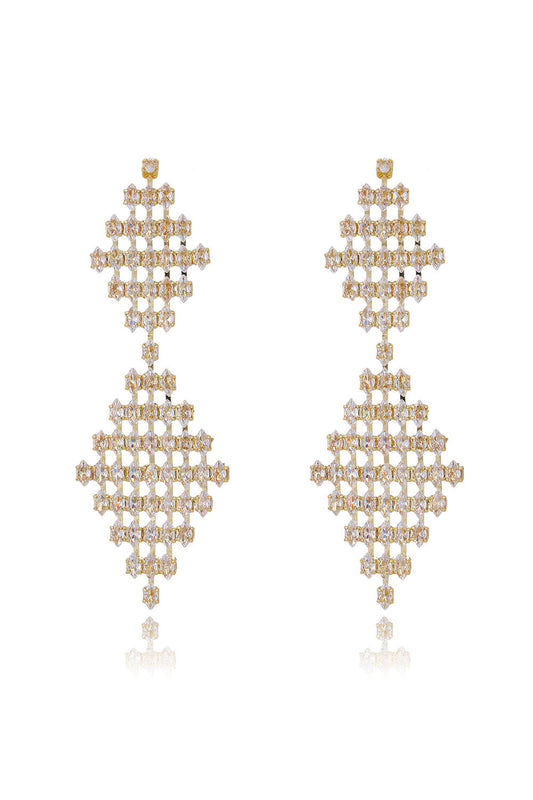 Bridal Wedding Golden Pave Inlaid Shooting Star Pendant Earrings