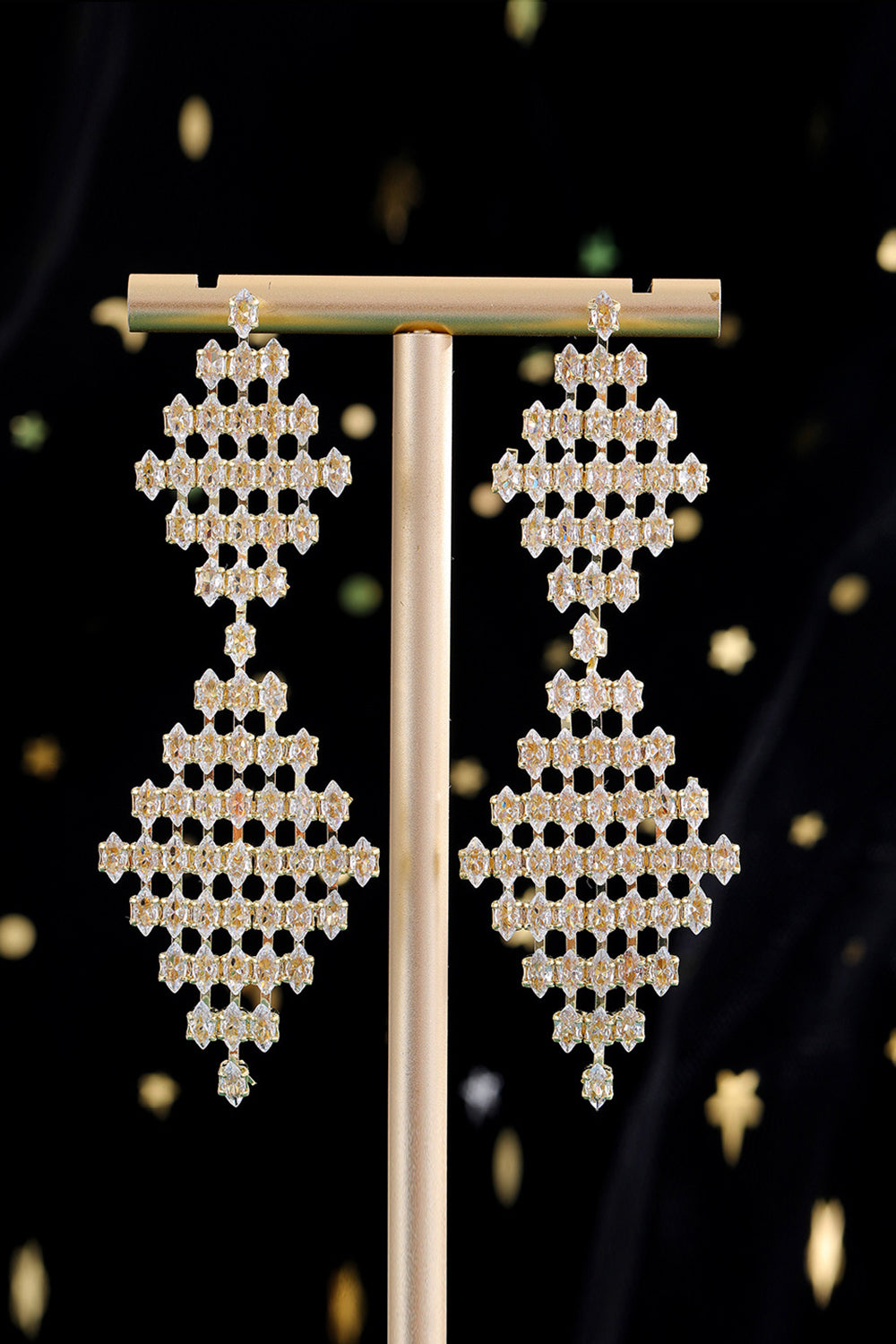 Bridal Wedding Golden Pave Inlaid Shooting Star Pendant Earrings