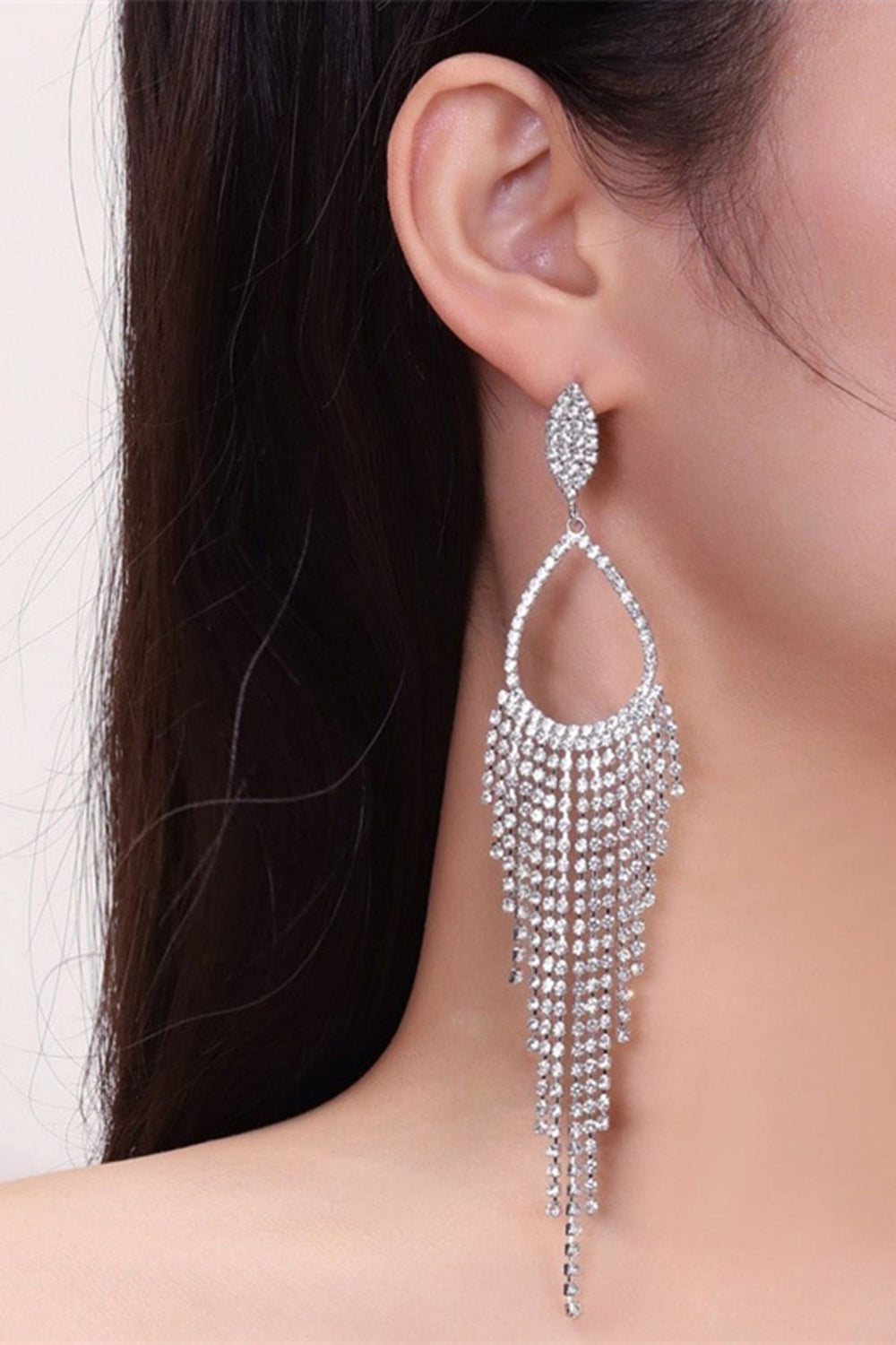 Sparkly Silver Rhinestones Drop Earrings