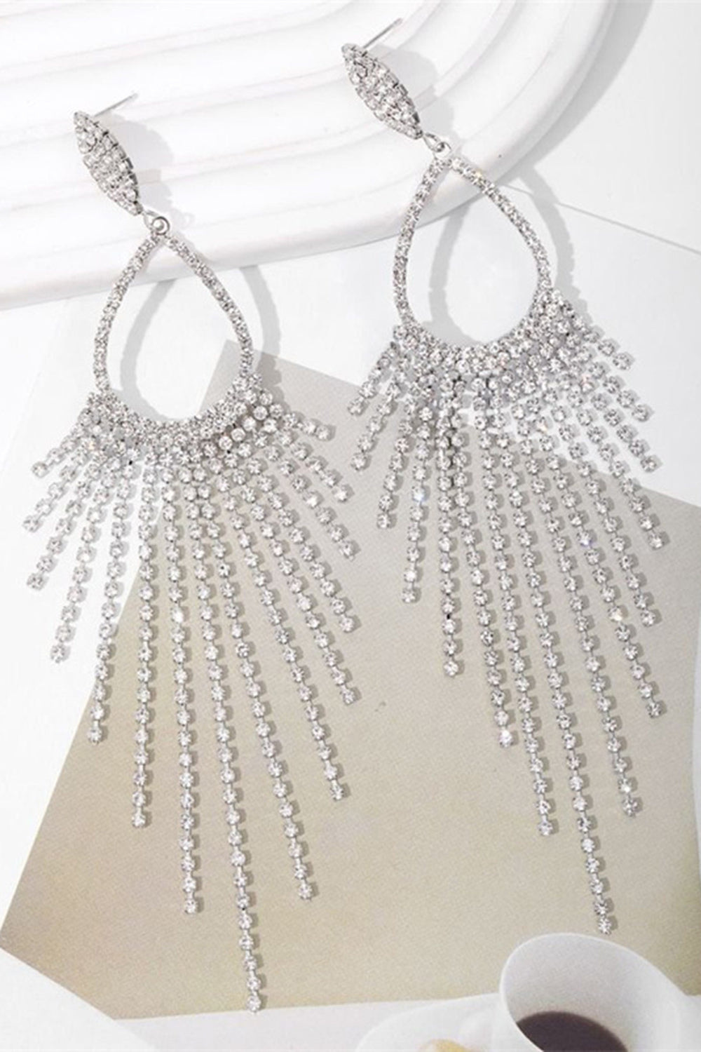 Sparkly Silver Rhinestones Drop Earrings