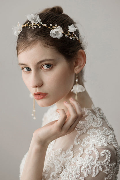 Beaded Flower Bridal Headband Earrings