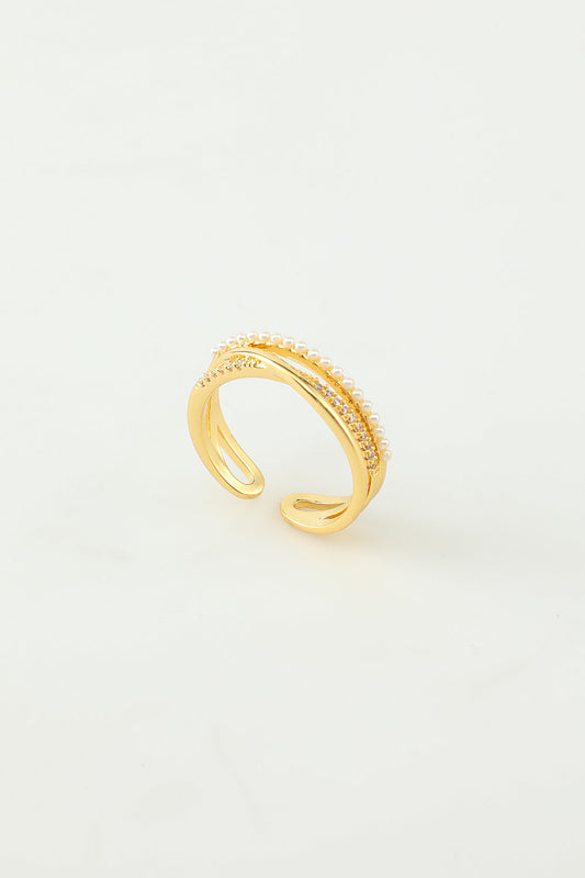 Golden Zircon Ring with Pearl