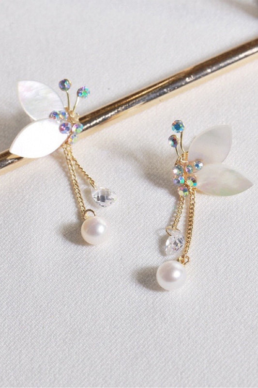 Freshwater Pearl Crystal Shell Butterfly Earrings