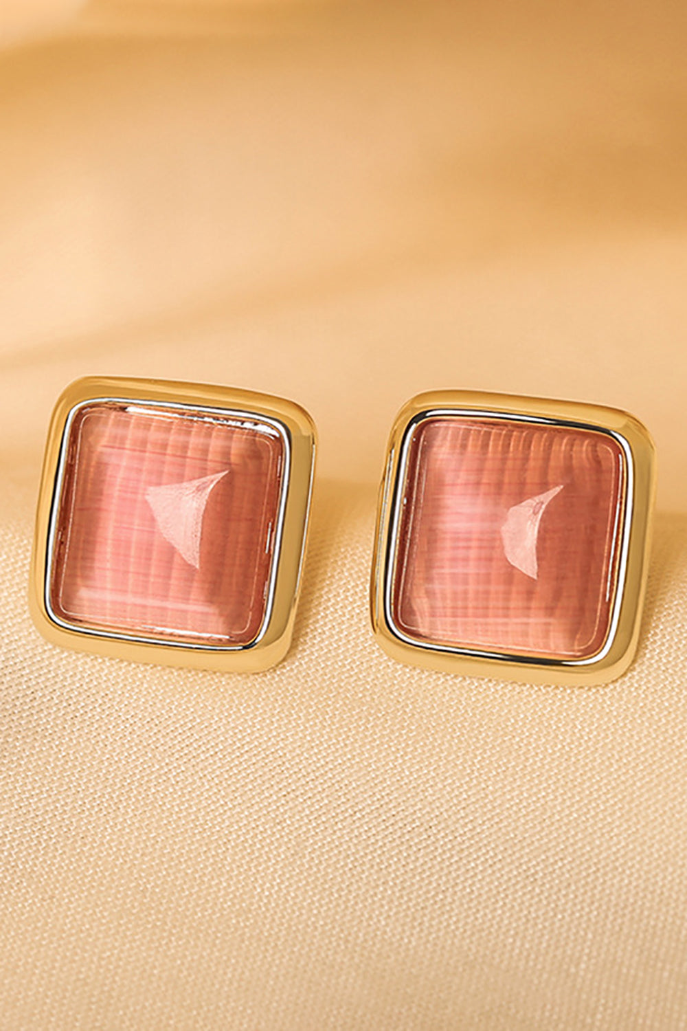 Geometric Square Pink Stud Earrings