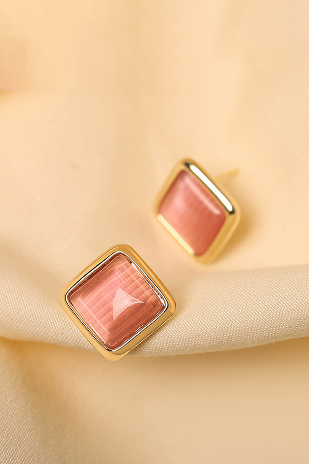 Geometric Square Pink Stud Earrings