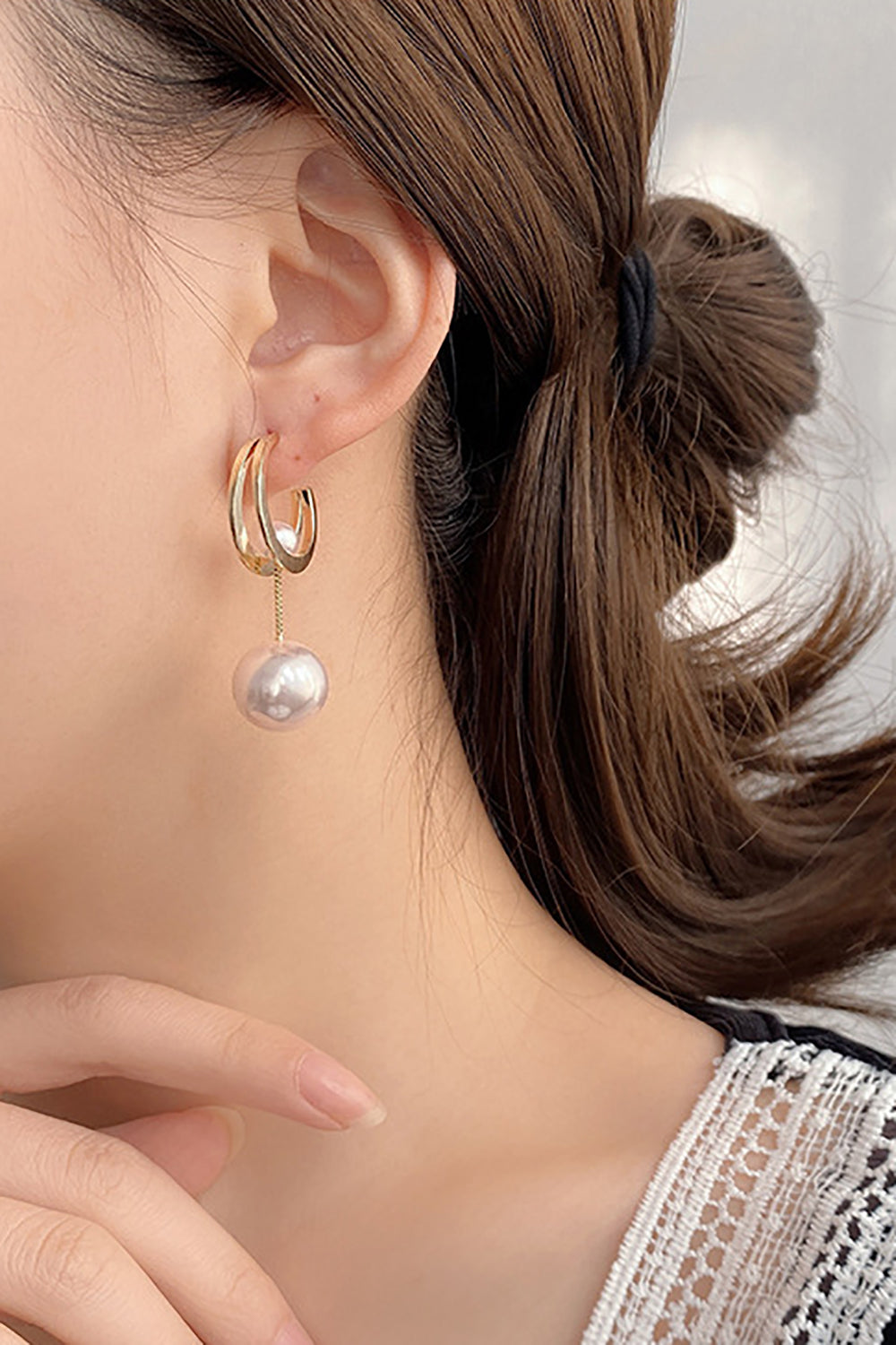 Statement Delicate Pearl Sliding Stud Earrings