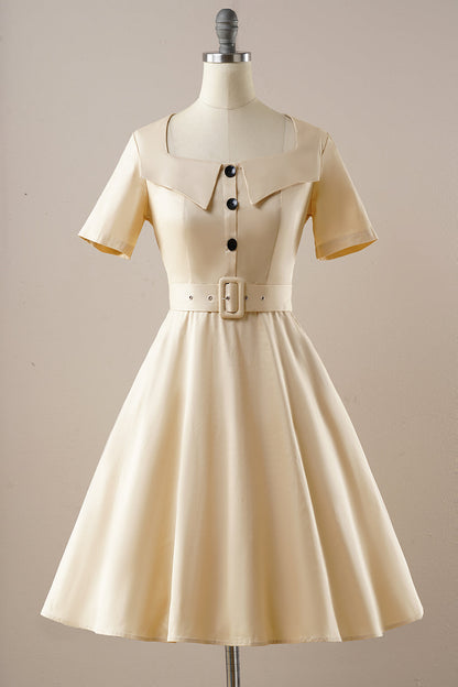 Vintage Apricot Square Neck 1950s Dress