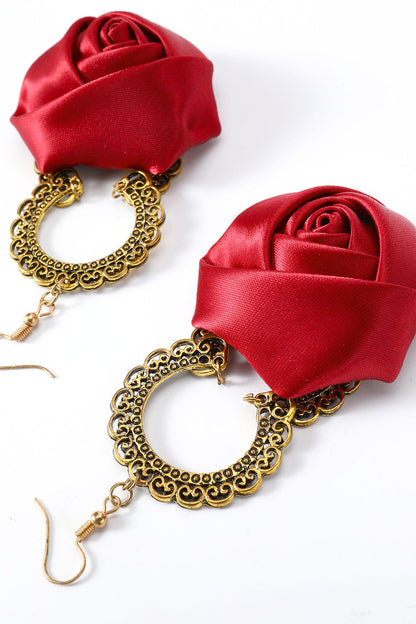 Red Women Halloween Earrings with Flowers