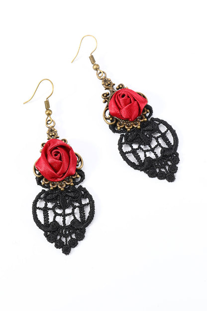 Red and Black Halloween Crochet Drop Earrings