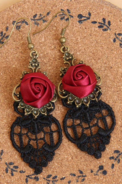 Red and Black Halloween Crochet Drop Earrings